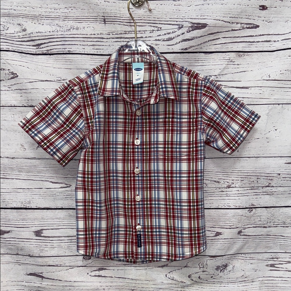 Old Navy Kids Plaid Button Down Shirt - Red, Blue, and White Size 4T
